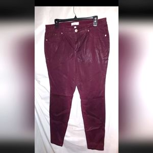 New Directions Stretch Shiny Pants, 14MA, Purple Pre-owned Button Zip